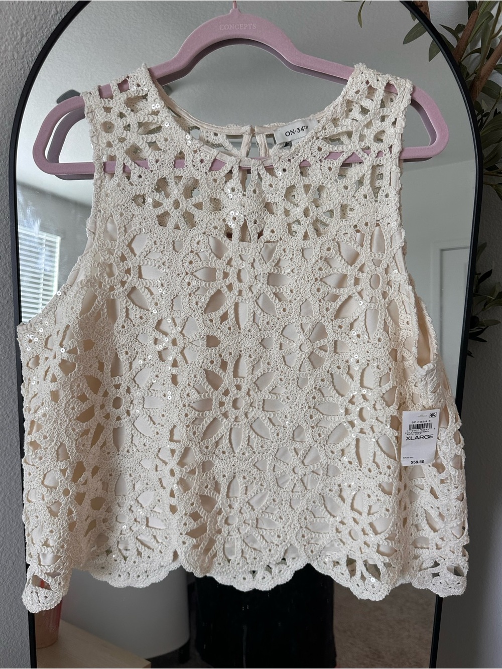 Floral Crochet Sleeveless Top - Cream
